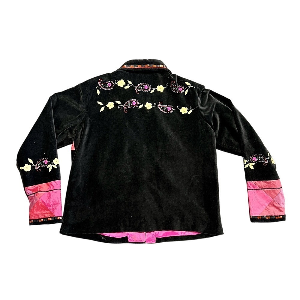 Coldwater Creek Womens Velvet Blazer Size L Multicolor Floral Embellished Art - Picture 2 of 16